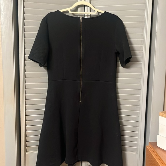 Loft Black Fit & Flare Cotton Knit Dress, Short Sleeves, Zipper Back, Size 8 - Picture 2 of 14